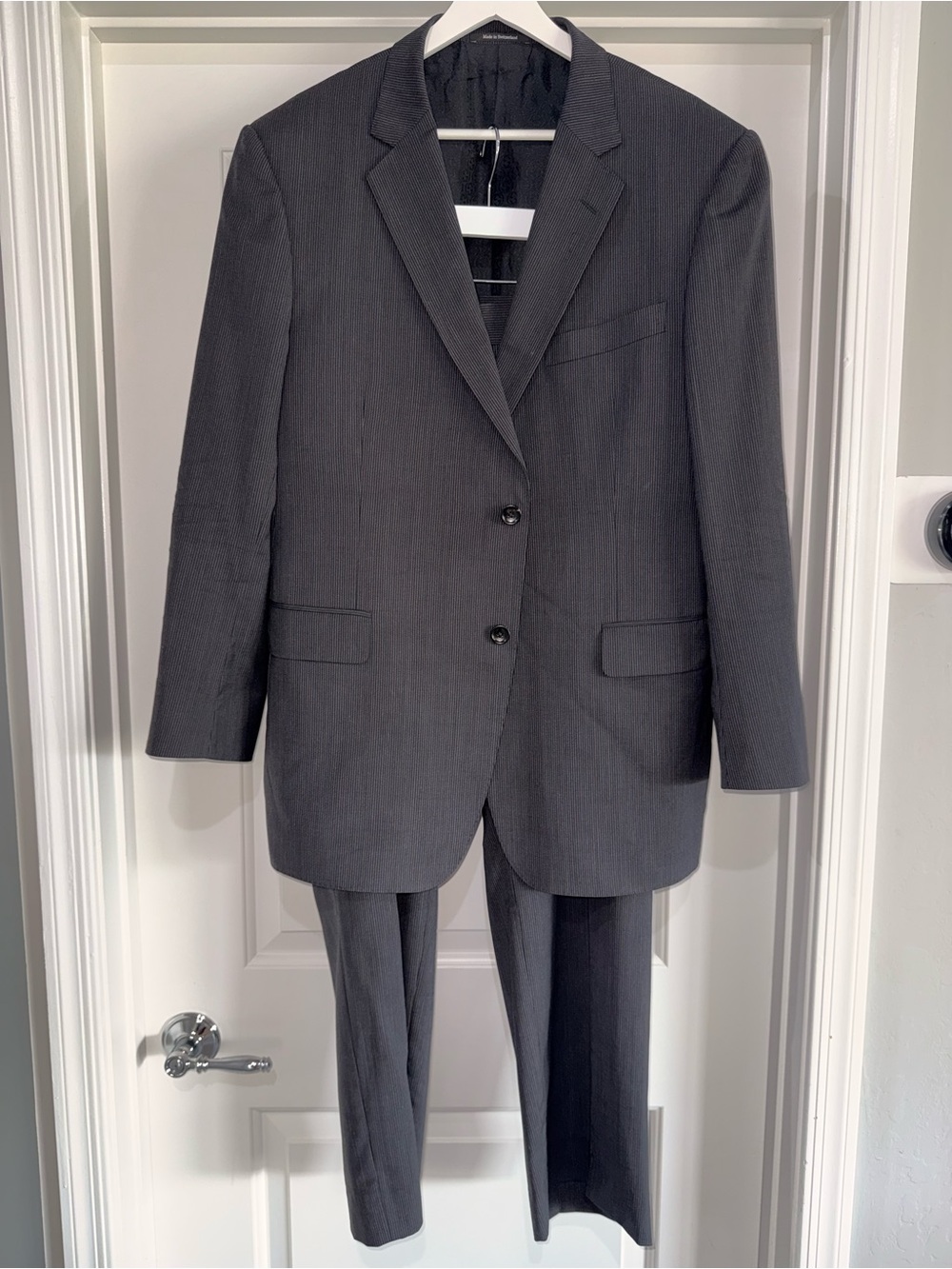 Gucci Men’s Dark Gray Wool Striped Pant Suit 56R IT / 46R US